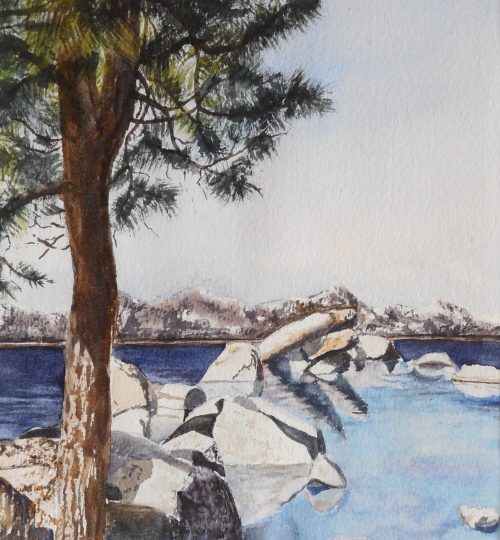 Watercolor Artist Landscape Sand Harbor Lake Tahoe Nevada Melanie Walters