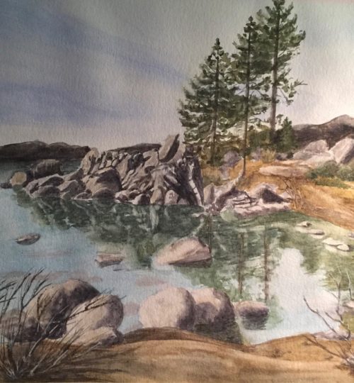 Watercolor Artist Landscape Sand Harbor Lake Tahoe Nevada Melanie Walters